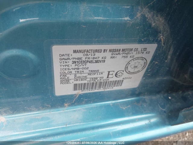 Продаж на аукціоні авто 2014 Nissan Versa Note 1.6 S/1.6 Sl/1.6 Sv, vin: 3N1CE2CP4EL382419, номер лоту: 12648931