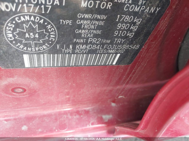 Aukcja sprzedaży 2018 Hyundai Elantra Sel/value/limited, vin: KMHD84LF0JU598548, numer aukcji: 12648935