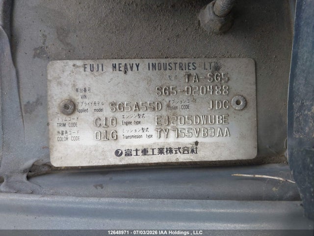 12648971 :رقم المزاد ، SG5020488 vin ، 2002 Subaru Forester Xt مزاد بيع