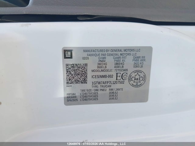 GMC Savana G2500 2020 1GTW7AFP7L1207502 Image 9