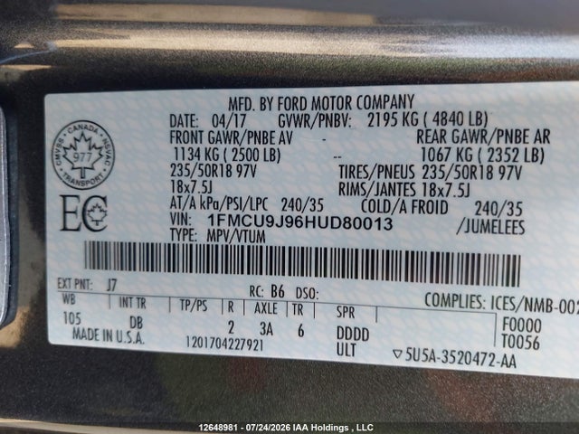 Ford Escape Titanium 2017 1FMCU9J96HUD80013 Image 19