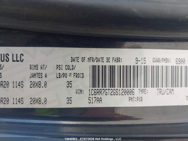 RAM 1500 Slt 2016 1C6RR7GT2GS120006 Image 9