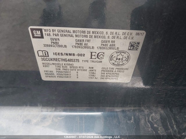 3GCUKREC7HG485375 Chevrolet Silverado 1500 Lt