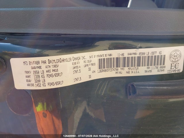Aukcja sprzedaży 2007 Jeep Grand Cherokee Laredo/columbia/freedom, vin: 1J8GR48K97C574700, numer aukcji: 12648990