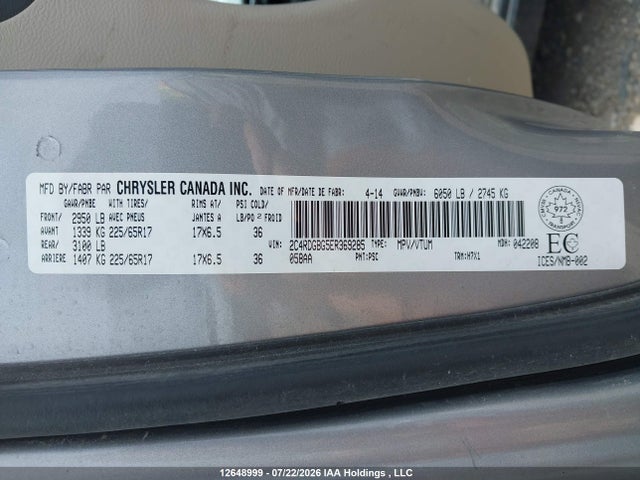 2014 Dodge Grand Caravan Se მანქანა იყიდება აუქციონზე, vin: 2C4RDGBG5ER369285, აუქციონის ნომერი: 12648999
