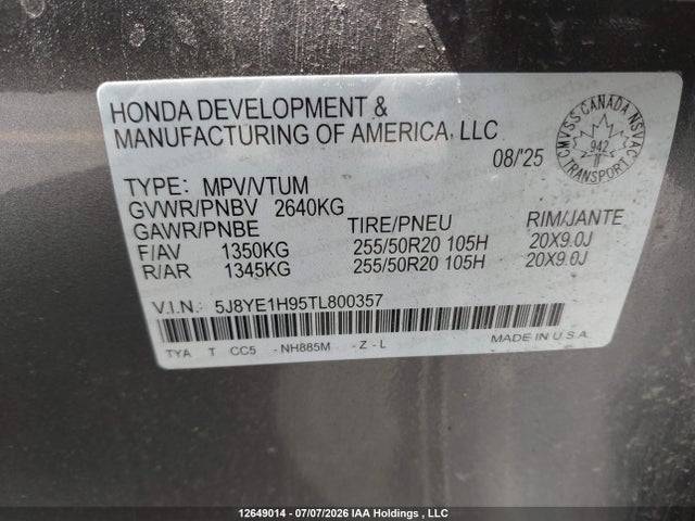 5J8YE1H95TL800357 Acura Mdx Platinum Elite A-spec