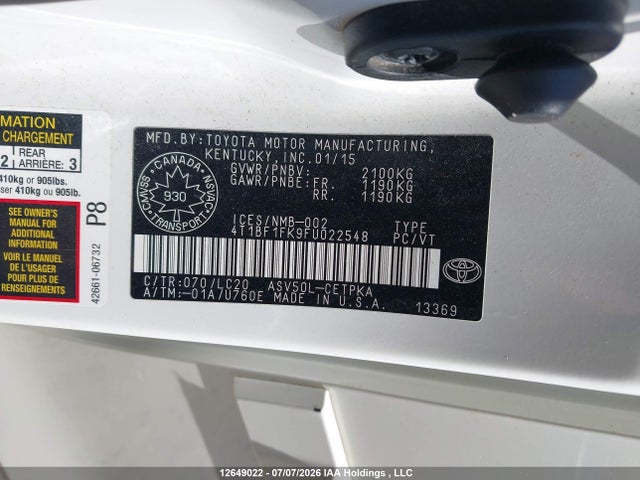 Toyota Camry 2015 4T1BF1FK9FU022548 Image 9