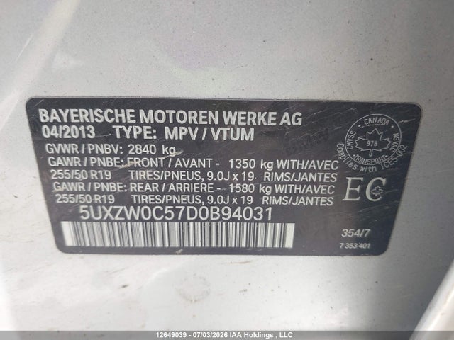 Продаж на аукціоні авто 2013 Bmw X5 Xdrive35d, vin: 5UXZW0C57D0B94031, номер лоту: 12649039