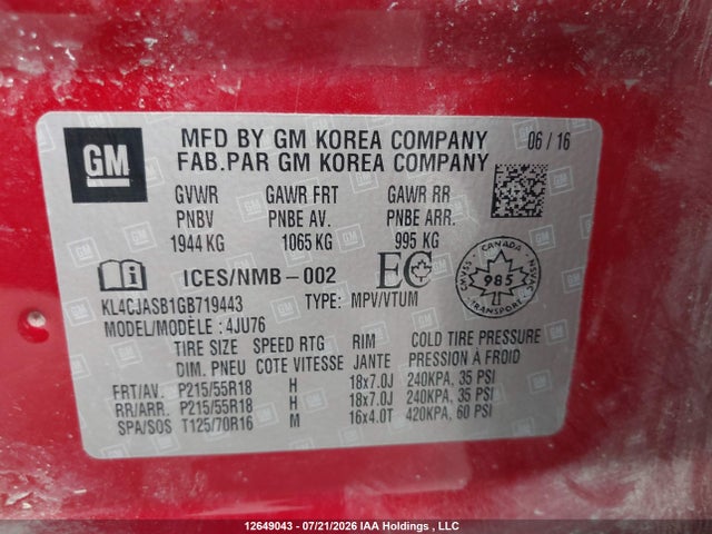 KL4CJASB1GB719443 Buick Encore
