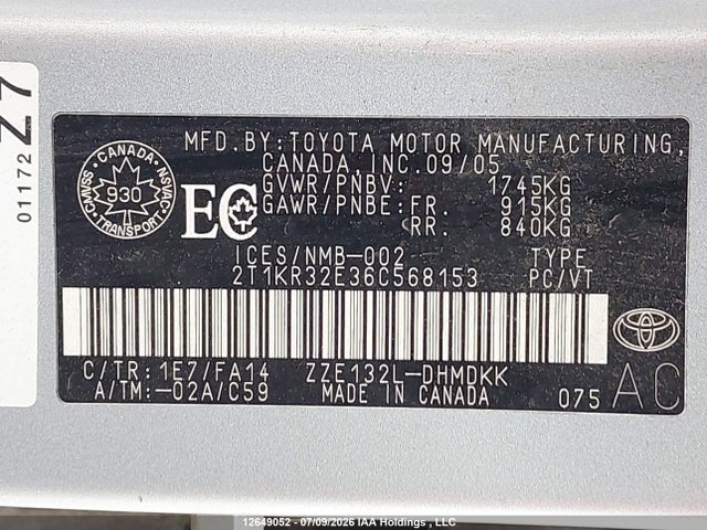 Продажа на аукционе авто 2006 Toyota Corolla Matrix Xr, vin: 2T1KR32E36C568153, номер лота: 12649052