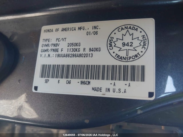 Продажа на аукционе авто 2006 Acura 3.2tl, vin: 19UUA66296A802013, номер лота: 12649055