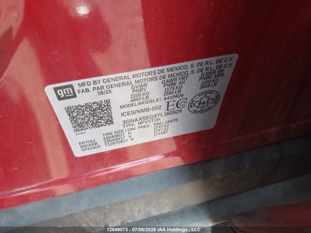 2026 Chevrolet Equinox Activ Awd მანქანა იყიდება აუქციონზე, vin: 3GNAXSEG9TL160524, აუქციონის ნომერი: 12649073