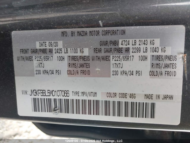Mazda CX-5 SPORT 2021 JM3KFBBL5M0107066 Image 9