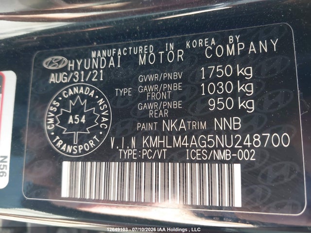 KMHLM4AG5NU248700 Hyundai Elantra Preferred Ivt With Sun And Tech Package
