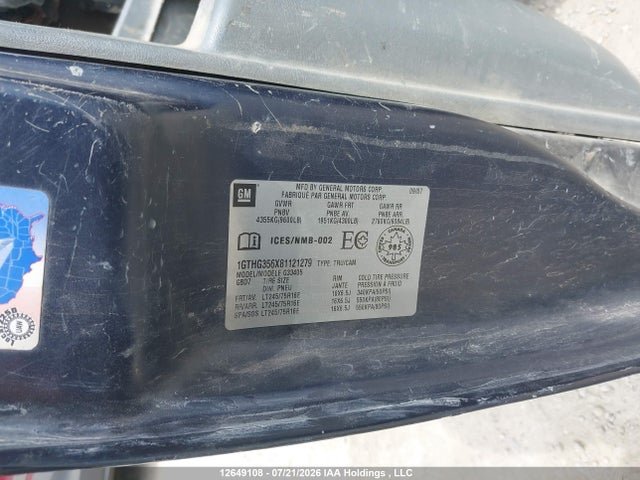 Aukcja sprzedaży 2008 Gmc Savana Standard, vin: 1GTHG356X81121279, numer aukcji: 12649108