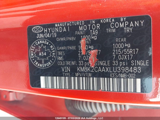 2020 Hyundai Kona Sel მანქანა იყიდება აუქციონზე, vin: KM8K2CAAXLU398483, აუქციონის ნომერი: 12649109
