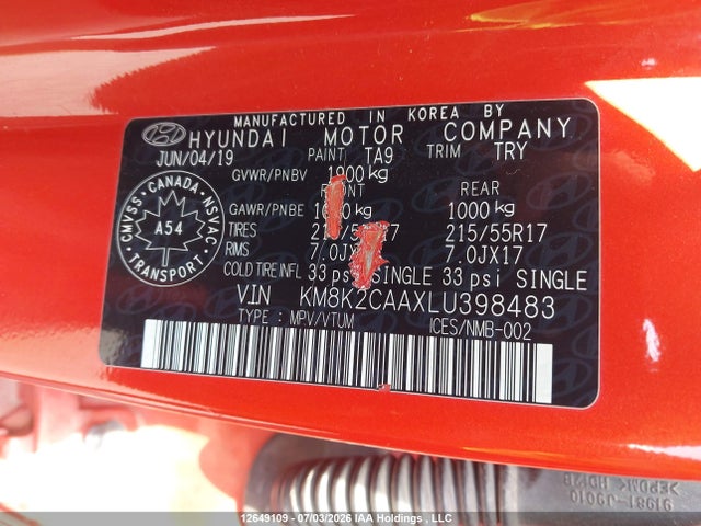 2020 Hyundai Kona Sel მანქანა იყიდება აუქციონზე, vin: KM8K2CAAXLU398483, აუქციონის ნომერი: 12649109