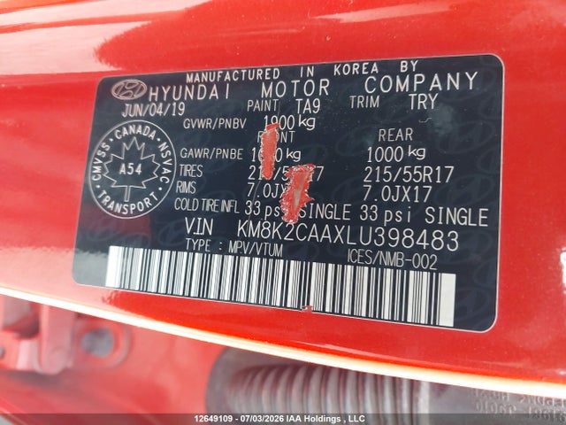 2020 Hyundai Kona Sel მანქანა იყიდება აუქციონზე, vin: KM8K2CAAXLU398483, აუქციონის ნომერი: 12649109