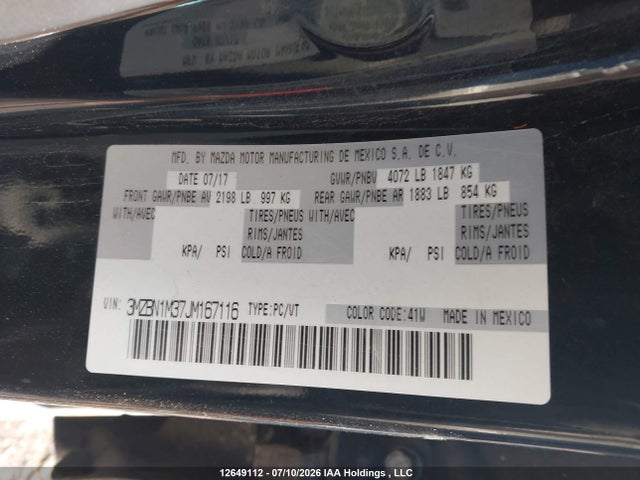 12649112 :رقم المزاد ، 3MZBN1M37JM167116 vin ، 2018 Mazda Mazda3 Gt مزاد بيع