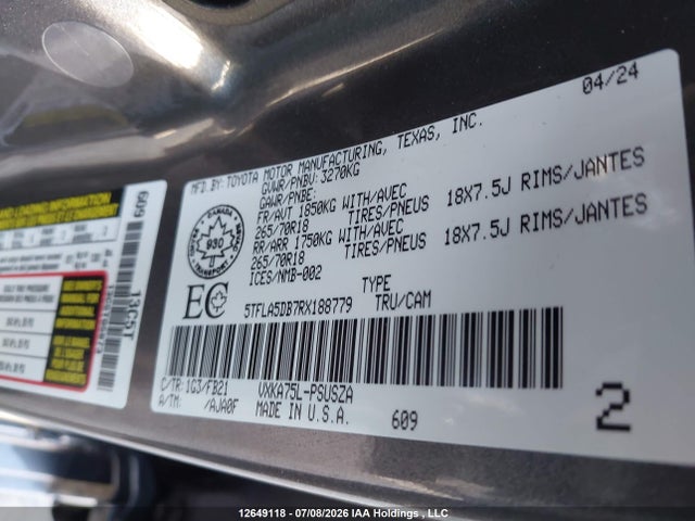 5TFLA5DB7RX188779 Toyota Tundra Sr 4x4