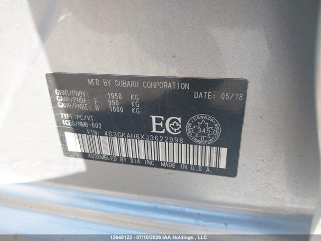 Aukcja sprzedaży 2018 Subaru Impreza Sport, vin: 4S3GKAH6XJ3622998, numer aukcji: 12649122