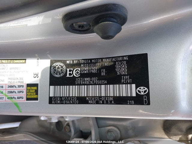 Toyota Corolla Se/xse 2020 5YFB4RBE9LP050254 Image 9