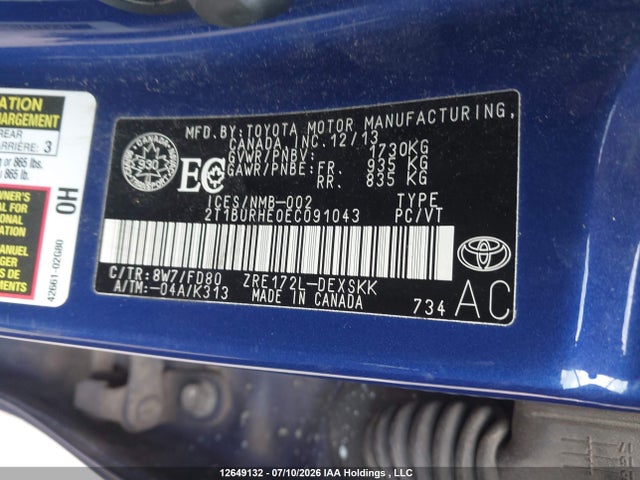 2014 Toyota Corolla S მანქანა იყიდება აუქციონზე, vin: 2T1BURHE0EC091043, აუქციონის ნომერი: 12649132