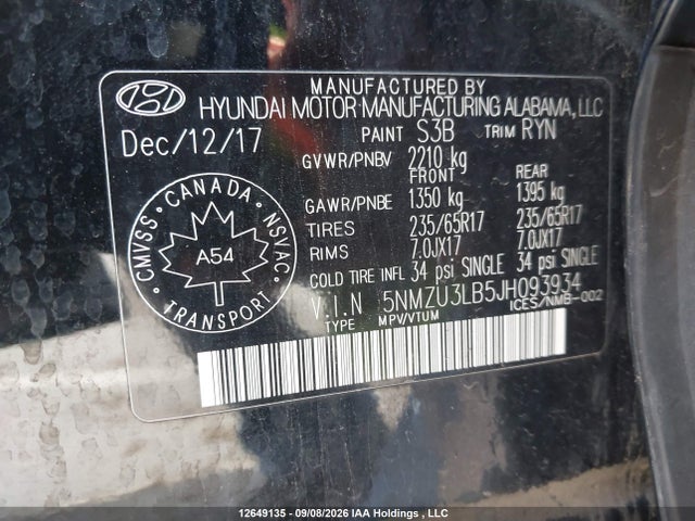 5NMZU3LB5JH093934 Hyundai Santa Fe Sport 2.4 Premium