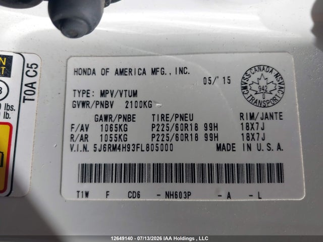 Honda Cr-v Touring 2015 5J6RM4H93FL805000 Image 9