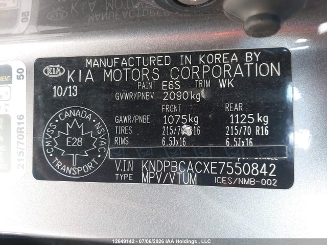 Продажа на аукционе авто 2014 Kia Sportage Lx, vin: KNDPBCACXE7550842, номер лота: 12649142