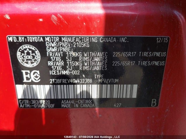 Toyota RAV4 LE 2016 2T3BFREV4GW432368 Image 9