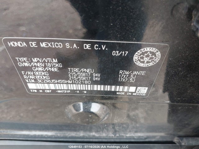 Продаж на аукціоні авто 2017 Honda Hr-v Ex, vin: 3CZRU5H55HM102180, номер лоту: 12649153