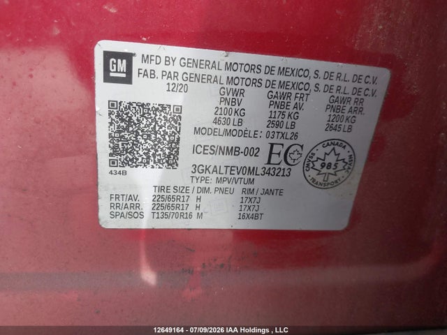 Продажа на аукционе авто 2021 Gmc Terrain Sle, vin: 3GKALTEV0ML343213, номер лота: 12649164