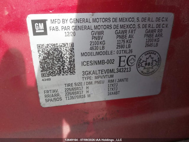 Продажа на аукционе авто 2021 Gmc Terrain Sle, vin: 3GKALTEV0ML343213, номер лота: 12649164