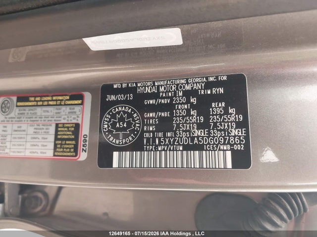 Aukcja sprzedaży 2013 Hyundai Santa Fe Sport 2.0t Limited, vin: 5XYZUDLA5DG097865, numer aukcji: 12649165