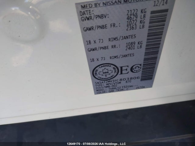 Aukcja sprzedaży 2015 Nissan Rogue S/sl/sv, vin: 5N1AT2MV3FC803806, numer aukcji: 12649170