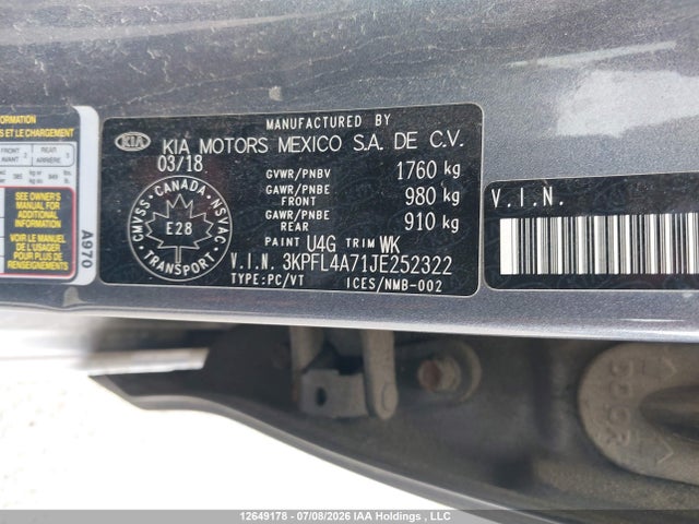 Aukcja sprzedaży 2018 Kia Forte Lx/lx+, vin: 3KPFL4A71JE252322, numer aukcji: 12649178