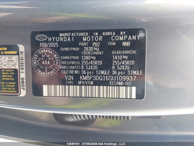 12649181 :رقم المزاد ، KM8P3DG16SU109937 vin ، 2025 Hyundai Santa Fe Preferred Hybrid Awd With Trend Package مزاد بيع