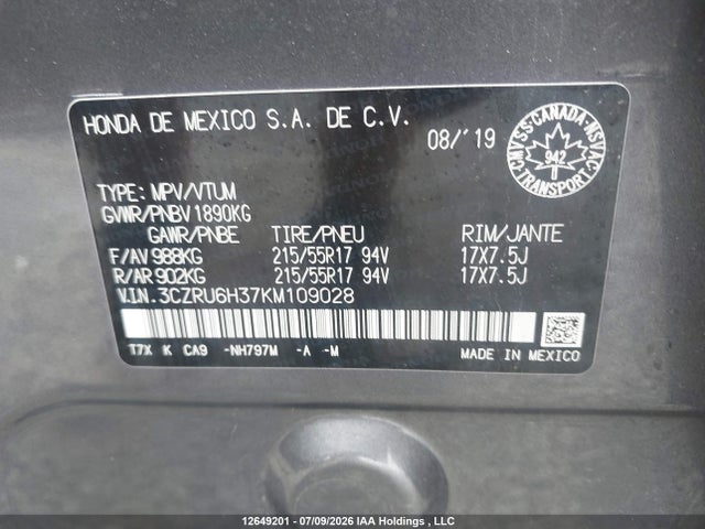 Honda HR-V LX 2019 3CZRU6H37KM109028 Image 9