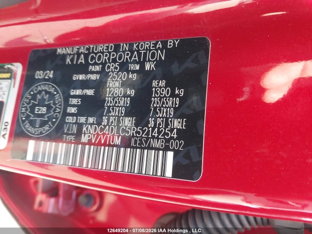 Продаж на аукціоні авто 2024 Kia Ev6 Land W/gt-line Pkg 1/land W/gt-line Pkg 2, vin: KNDC4DLC5R5214254, номер лоту: 12649204