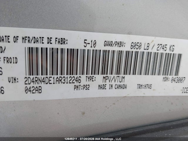 Продажа на аукционе авто 2010 Dodge Caravan, vin: 2D4RN4DE1AR312246, номер лота: 12649211