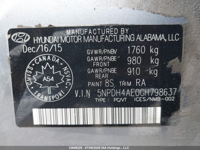 Aukcja sprzedaży 2016 Hyundai Elantra Se/sport/limited, vin: 5NPDH4AE0GH798637, numer aukcji: 12649228