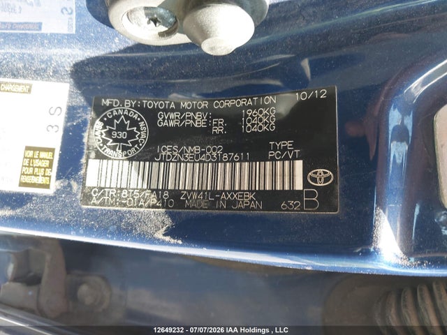 12649232 :رقم المزاد ، JTDZN3EU4D3187611 vin ، 2013 Toyota Prius V مزاد بيع