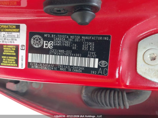Продаж на аукціоні авто 2011 Toyota Matrix, vin: 2T1KU4EE5BC644983, номер лоту: 12649235