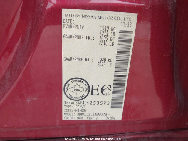 1N4AL3AP4EN253573 Nissan Altima 2.5/s/sv/sl