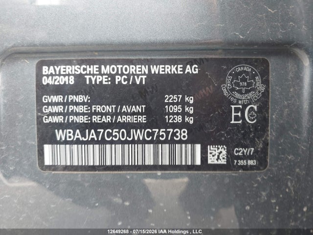 Aukcja sprzedaży 2018 Bmw 530i Xdrive, vin: WBAJA7C50JWC75738, numer aukcji: 12649268