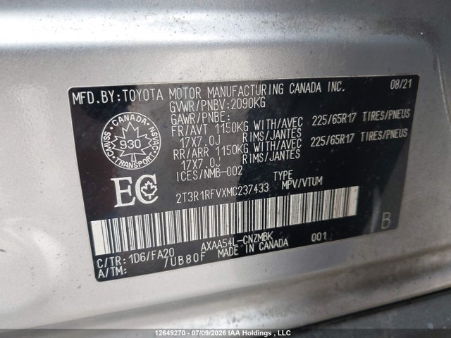 2T3R1RFVXMC237433 Toyota Rav4 Xle/xle Premium