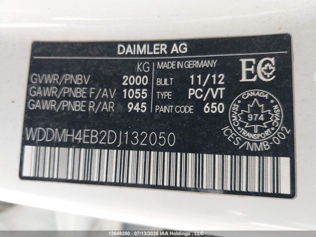 Aukcja sprzedaży 2013 Mercedes-benz B 250 Sports Tourer, vin: WDDMH4EB2DJ132050, numer aukcji: 12649280