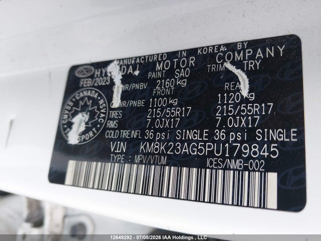 Продажа на аукционе авто 2023 Hyundai Kona Se, vin: KM8K23AG5PU179845, номер лота: 12649292