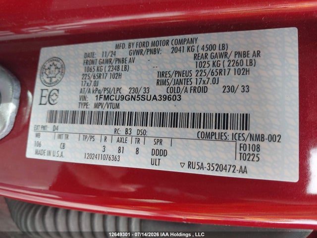 Ford Escape Active 2025 1FMCU9GN5SUA39603 Image 9